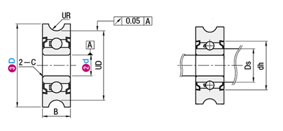 U groove bearing size 